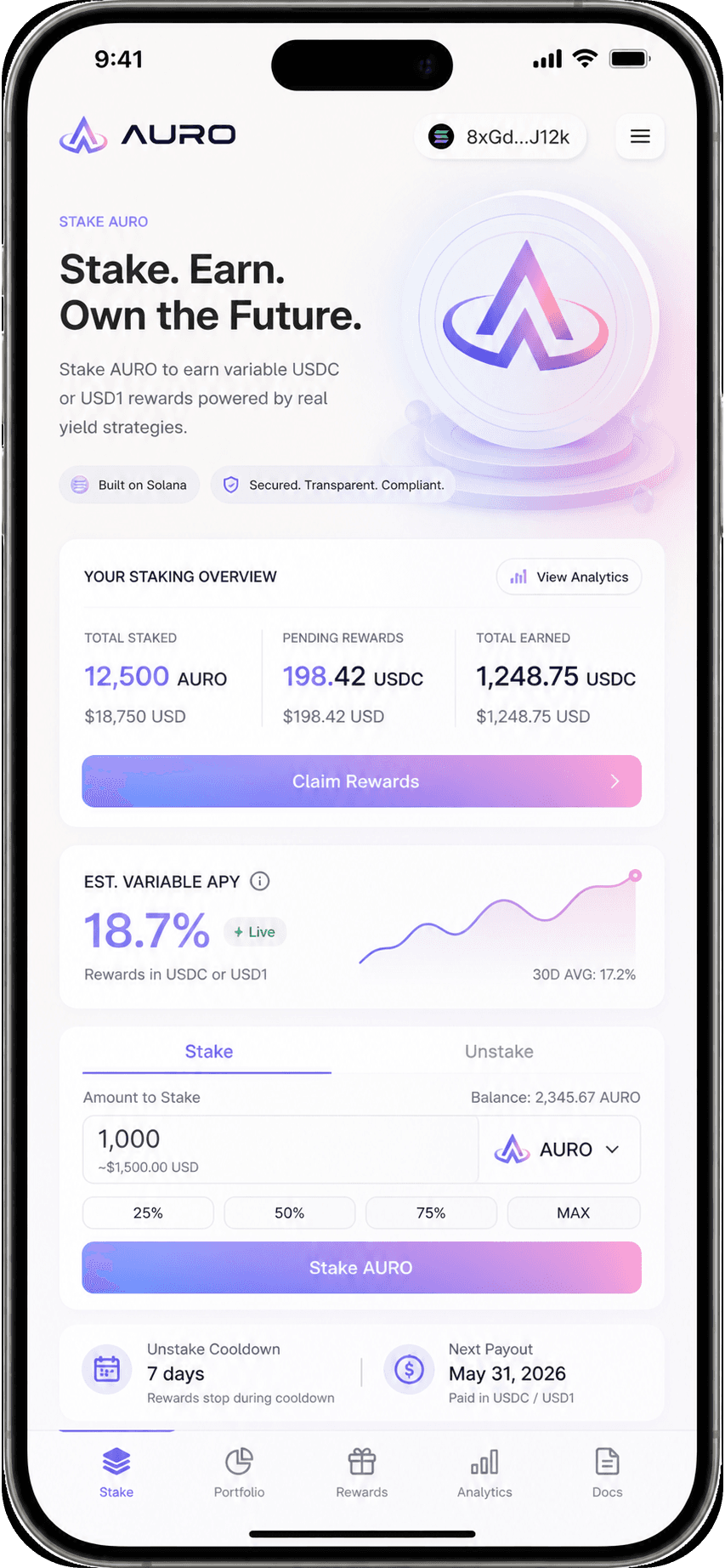 Auro staking app preview